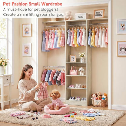 iSunirm 48" Small Closet System, Space-Saving Wall-Mounted Wardrobe Organizer, Mini Garment Rack for Narrow Spaces, Morning Outfit Prep Station & Nursery Dress-up Storage, White Oak