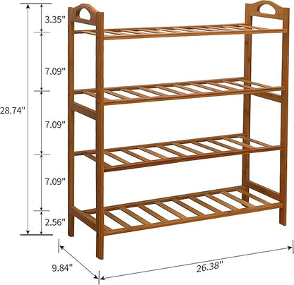 SANPON Bamboo Shoe Rack 4 Tier Shoe Organizer for Closet Entryway Shoe Rack Free Standing Shoe Shelf Slat Brown