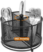 360° Rotating Metal Utensil Caddy, 4 Compartment Silverware Cutlery Holder, Effortless Access Fork Spoon, Silverware Holder for Party Countertop Buffet Picnic Camping Outdoor (Black)