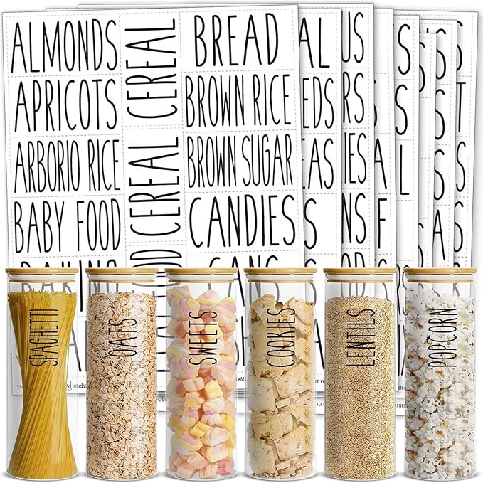 Talented Kitchen Kitchen Adhesive Labels - Waterproof Labels for Storage Bins - Pantry & Jar Stickers for Spices - Pack of 136, 2 x 3 in, Black Text on Clear Vinyl