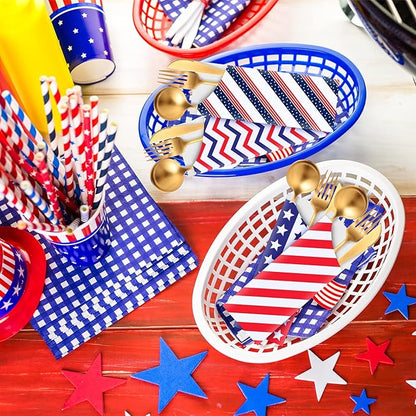 Roowest 100 Pcs 4th of July Silverware Bags Bulk Independence Day Party Supplies Disposable American Flag Paper Utensil Bags for Patriotic Party Home Wedding Party Table Decorations