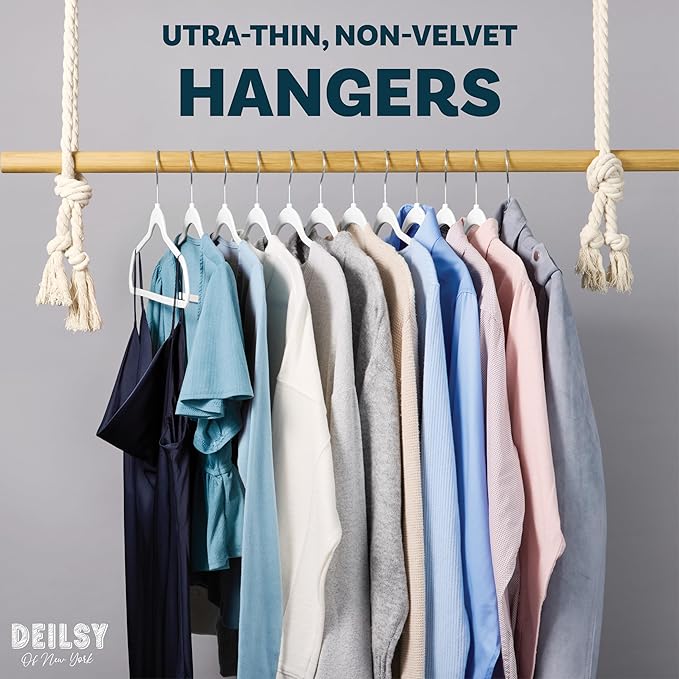 DEILSY™ White Hangers 50 Pack - Thin Slim Space Saving, Plastic Hangers, Non Velvet Plastic Hanger for Closet Organization Hanger for Clothes Adult
