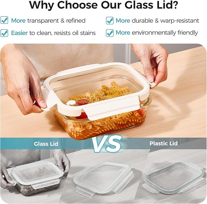 Vtopmart 5 Pack 35oz Glass Food Containers with Glass-Lids & Air Vent, Meal Prep Food Container Sets, Reusable Lunch box for leftovers, Save for Microwave, Oven, Freezer, and Dishwasher, BPA Free