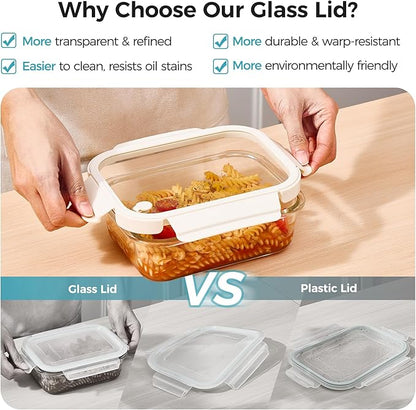 Vtopmart 5 Pack 35oz Glass Food Containers with Glass-Lids & Air Vent, Meal Prep Food Container Sets, Reusable Lunch box for leftovers, Save for Microwave, Oven, Freezer, and Dishwasher, BPA Free