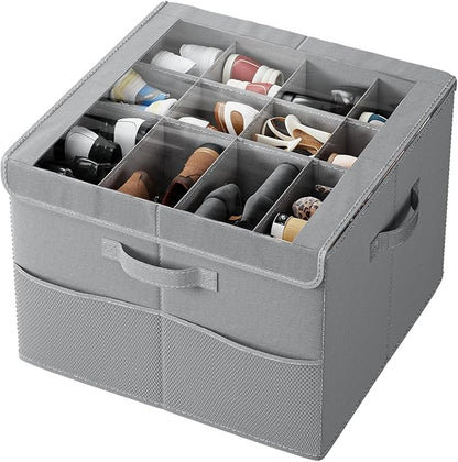 PHINOX Shoe Organizer for Closet, Fits 12-24 Pairs, Shoe Storage Bins with Clear Cover and Reinforced Handles, Foldable Shoe Storage Organizer, Space Saving Shoe Holder for Wardrobe, 1 Pack Gray