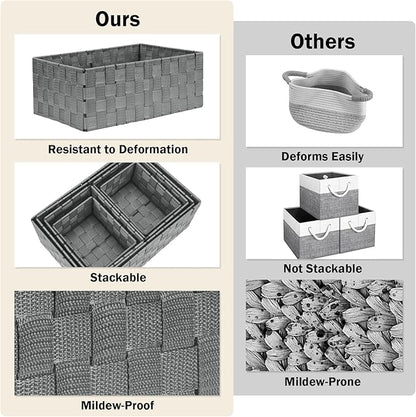 Woven Storage Baskets, Storage Bins, Cube Basket Container Baskets Storage Boxes Organizers for Clothes/Shelves/Closet, Set of 6 (Grey)