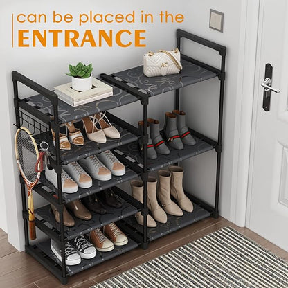 CSXGBAB Black Tubes Closet Shoe Rack, Boot Rack, 5 Tier Oxford Fabric Shelf, Easy Assembly, Sturdy and Durable, Holds Up to 30 lbs