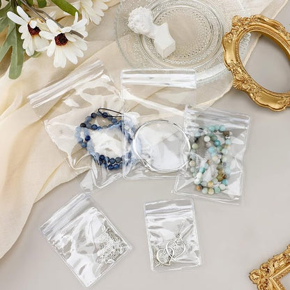 Spakon 160 Pcs Clear PVC Jewelry Bags 5 Sizes Plastic Transparent Zipper Jewelry Bag Anti Tarnish Plastic Small Storage Bags for Holding Rings Earrings