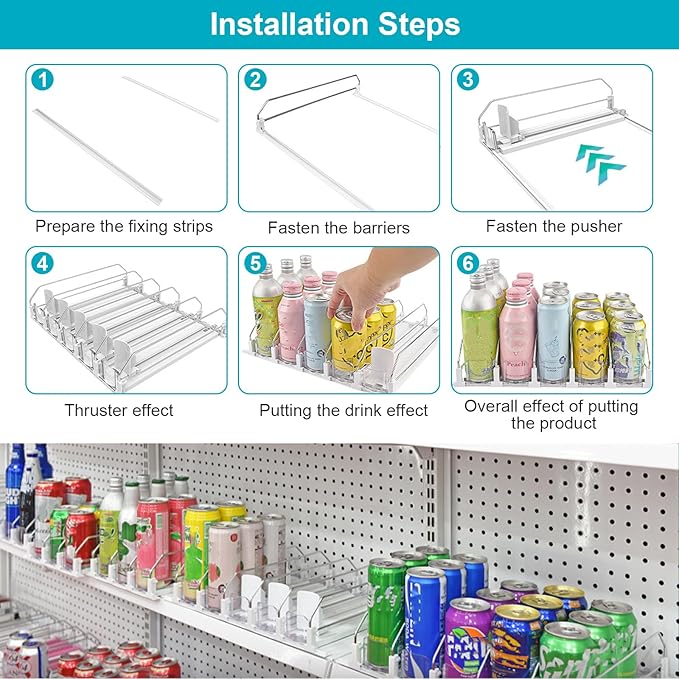 3 Pack Drink Organizer for Fridge, Self Pushing Fridge Drink Organizer, Self Pushing Soda Dispenser for Refrigerator, Automatic Drink Dispenser for Fridge, Holds up to 75 Cans (15 Rows)
