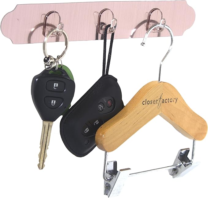 Hangers for Belt, Scarf, Hat, Purse, Bag, Key, Mitten, Advanced Adhesive Formula, 100% adhere on tile, granite, concrete wall, door...Removable, No Drilling, No Residue SET of 2 (Champagne Foil)