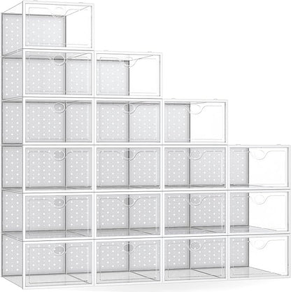 Pinkpum X-Large Shoe Storage Boxes 18 Pack, Shoe Organizer for Closet Clear Plastic Stackable Shoe Dispaly Case Holder Bins, Sneaker Storage for Sneakerheads White