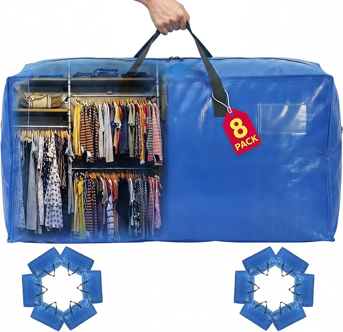 Moving Bags Heavy Duty,Extra Large Moving Bags for Travel/College Packing/Storage/Organization/Seasonal Clothes & Bedding Storage,Moving Supplies Bins,Compatible with Ikea Frakta Cart (SkyBlue,6Pcs)