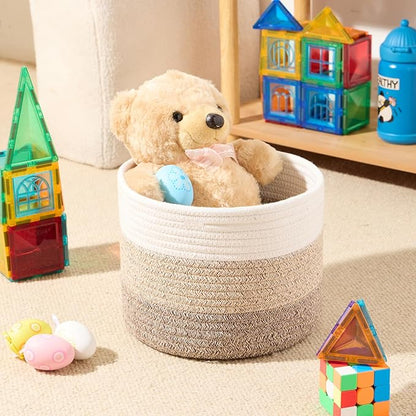 MiniArk Small Basket for Organizing | Cube Shelf Closet Storage Baskets | 9.7×9.7×7.1” | Woven Rope Gift Basket | Nursery | Round 3 Packs Gradient Brown