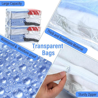 Kenning 20 Pcs Clear Zippered Storage Bags for Sheet Plastic Sweater Bag with Handle and Label Pocket Vinyl Stackable Closet Organizer Moving Bag for Bed Blanket Clothes Pillow(White,18 x 15 x 4 Inch)