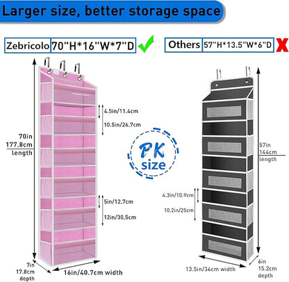 Over the Door Organizer Storage 6 Tier, 12 Large Capacity Side Pockets, Heavy Duty Metal Reinforced Hook Anti Tilt 75 LB Load Behind Door Storage for Bedroom Bathroom Pantry Nursery