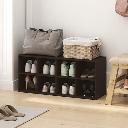 Furinno FANO Shoe Rack, 8-Cube Shoe Organizer, Stackable Shoe Storage, 11.7 x 35.9 x 15.6, for Closet Entryway, Office, Garage, Black Dark Oak