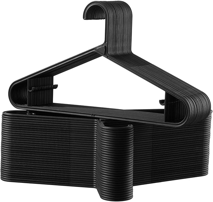 Vtopmart 60 Pack Plastic Clothes Hangers, 16.7in Standard StackFit Hangers for T-Shirt, Coats, Jackets, Sweaters, Non-Slip Slim Hanger with Hooks, Space-Saving in Closet, Durable Clothes Organizers