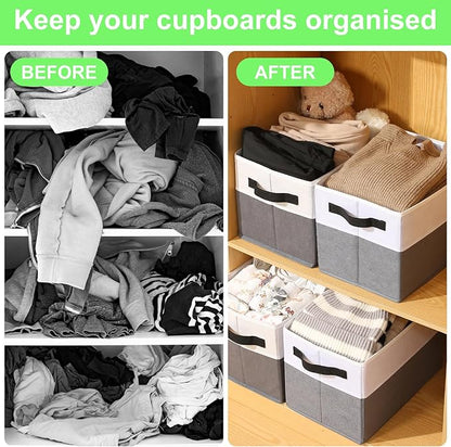 Large Shelf Storage Bins [4 Pack],Decorative Collapsible Storage Basket,Fabric Closet Organizer and Home Storage Cubes with Handles for Organizing Books, Clothes, Toys, Nursery（Grey）