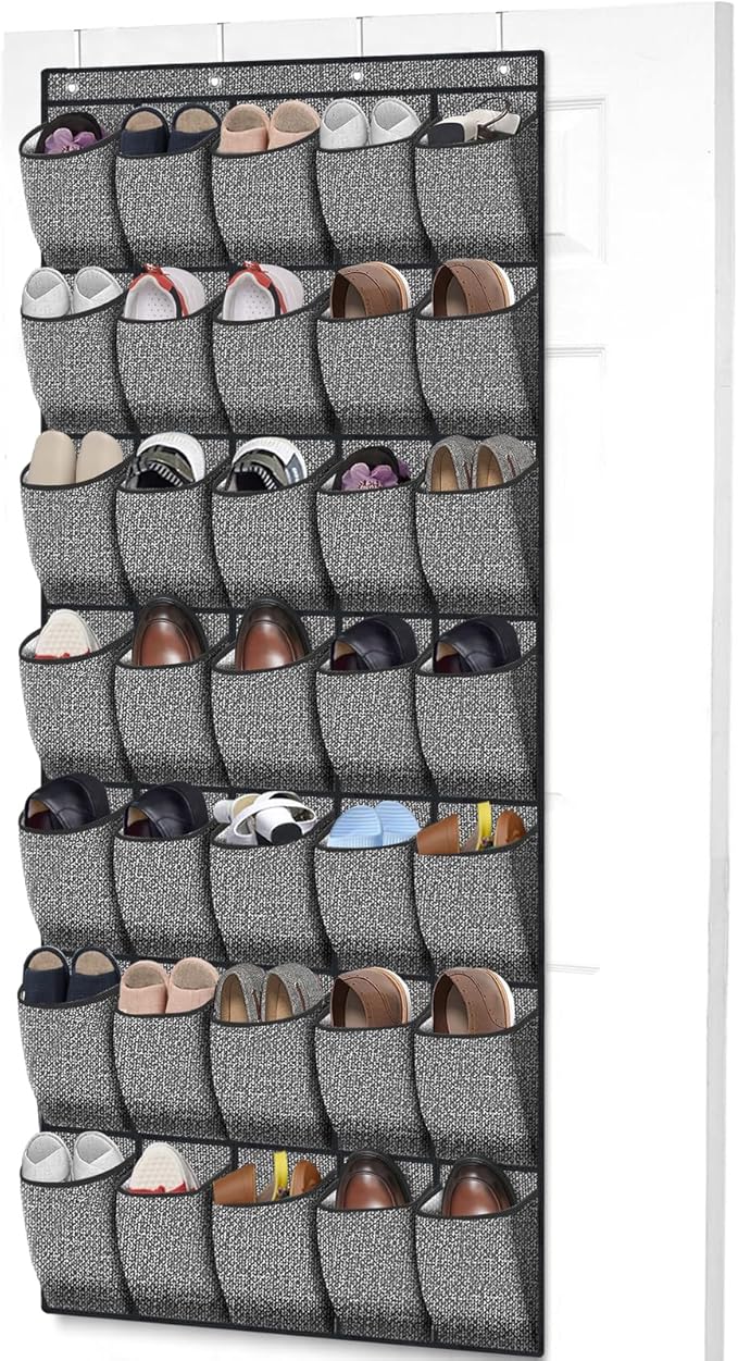homyfort 35 Pockets Over the Door Shoe Organizer, Hanging Door Shoe Rack for Closet, Large Shoe Storage Holder Zapateras Organizer for Shoes (Black)