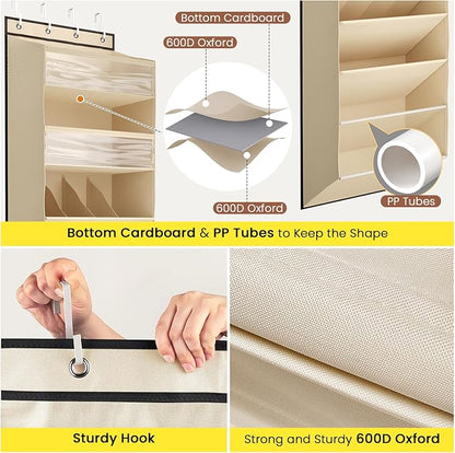 Mefirt 16-20 Pairs Over the Door Shoe Organizer, Clear Pockets Shoe Rack for Closet Door, Hanging Shoe Rack for Boots, Behind the Door Shoe Holder Fit All the Family's Sneakers, Boots, Heels, Beige