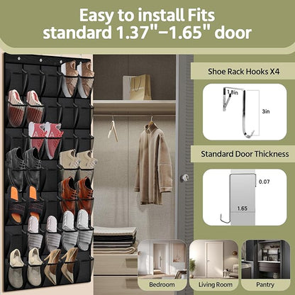 PAULONE 35 Pocket Over the Door Shoe Organizer,Reusable Breathable Large Mesh Bag Men's & Women's Sneaker Organizer,Shoe Organizer for Kids,Hanging Shoe Storage Hanging Bag (Black)