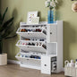 JIVOIT Modern Shoe Cabinet with 3 Flip Drawers and Cabinet, Free Standing Shoe Rack with Pull-Down Seat, Versatile 3-Tier Shoe Storage Organizer for Entryway Hallway (White 7)