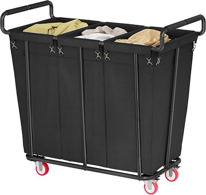 Gewudraw Large laundry hamper with Wheels, 360L 3 Bag Big Rolling Laundry Hamper Sorter Cart, Extra Large Laundry Clothes Hamper, Heavy Duty Laundry Basket Organizer for Laundry Room,Bathroom,Black