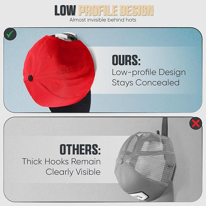 Modern JP Adhesive Hat Hooks for Wall (8-Pack) - Minimalist Hat Rack Design, No Drilling, Strong Hold Hat Hangers - USA Patented, White