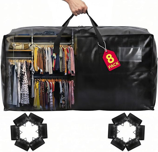 Moving Bags Heavy Duty,Extra Large Moving Bags for Travel/College Packing/Storage/Organization/Seasonal Clothes & Bedding Storage,Moving Supplies Bins,Compatible with Ikea Frakta Cart (Black,8Pcs)