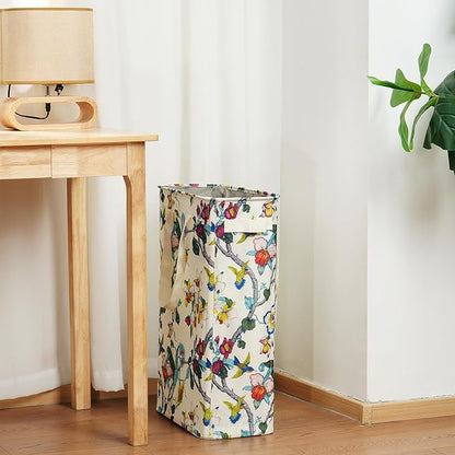 efluky Slim Laundry Basket, Narrow Laundry Hamper with Handles, Collapsible Dirty Clothes Hamper, Tall Laundry Bin for Laundry Room, Dorm and Bedroom, 48L (12.7 Gallon) Floral