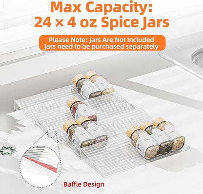 MUDEELA Clear Spice Drawer Organizer, 4 Tier (4 Packs) Spice Rack for Drawer, Expandable From 11" to 22" Kitchen Seasoning Organizers and Storage for Drawer (Jars not included)