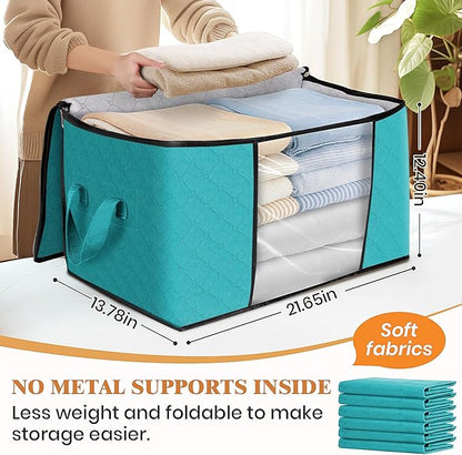 Fab totes Storage Bags,Clothes Blanket Storage Bins Foldable Closet Organizers with Reinforced Handle for Home Dorm Storage and Organization,Fabric Bags for Organizing Sheets,Clothing (Green,10 Pack)