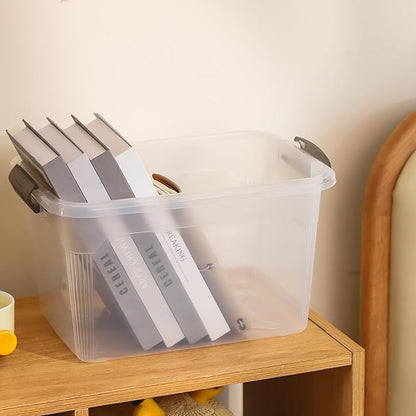 Citylife 4 Packs 13.7 QT Storage Bins with Lids Clear Plastic Bins with Grey Handle Stackable Storage Containers for Organizing