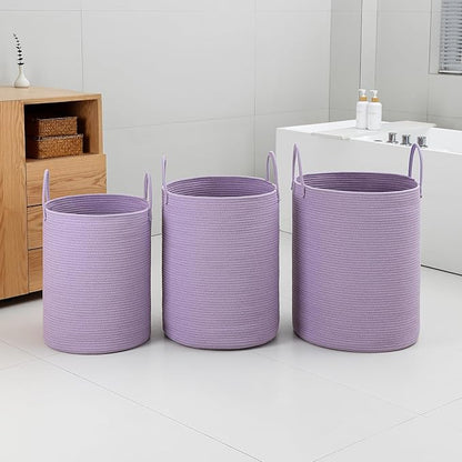 Laundry Basket Hamper Tall Rope Storage Woven for Blanket toys Dirty Clothes in Living Room Bathroom Bedroom (Purple, 60L/15.8Gal)