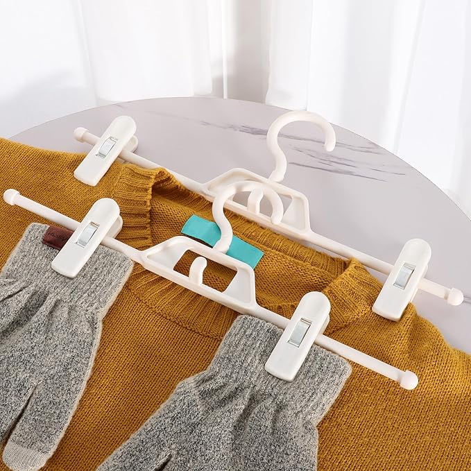 YARNOW Plastic Pants Hangers with Clips White, 10 Pcs Adjustable Skirt Hangers, Space-Saving Design, Ideal for Closet Organizer and Storage
