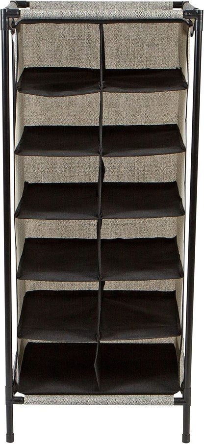 Simplify Free Standing Shoe Rack Organizer, 12 Pair, Good for Heels, Flats & Sneakers, Stackable Design, Black/Grey