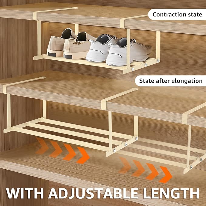 Shoe Storage Rack Retractable, Space Saving Hanging Shoe Organizer Shelves, Expandable Hanging Shoe Rack Organizer for Pantry, Laundry Room, Desk, Cabinet, Bookshelf