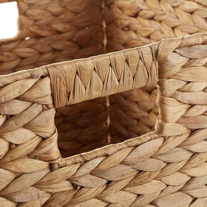 Casafield 12" x 12" Water Hyacinth Storage Baskets, Natural - Set of 2 Collapsible Cube Organizers, Woven Bins for Bathroom, Bedroom, Laundry, Pantry, Shelves