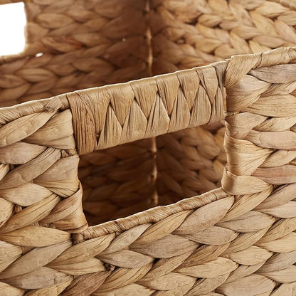 Casafield 12" x 12" Water Hyacinth Storage Baskets, Natural - Set of 2 Collapsible Cube Organizers, Woven Bins for Bathroom, Bedroom, Laundry, Pantry, Shelves