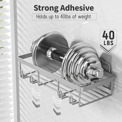 Liuoud 10 Pack Shower Caddy Organizer Rack Shelf for Inside Shower, Self Adhesive Wall Storage Basket Rustproof Stainless Steel Shampoo Holder Bathroom Accessory Decor Set, Grey