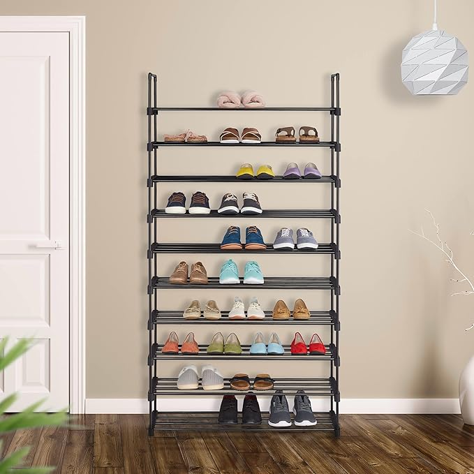 Relaxdays XXL Shoe Rack Plug-In System, 10 Levels, Modular, H x W x D: 175.5 x 93 x 30.5 cm, Metal Shoe Storage, Black