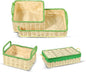 Scalloped Hyacinth Wicker Basket for Toy Storage | 3 Pack Woven Storage Baskets | Decorative Storage Baskets for Shelves | Rattan Baskets for Bedroom By NovaHeavensNest (Beige & Green Liner)