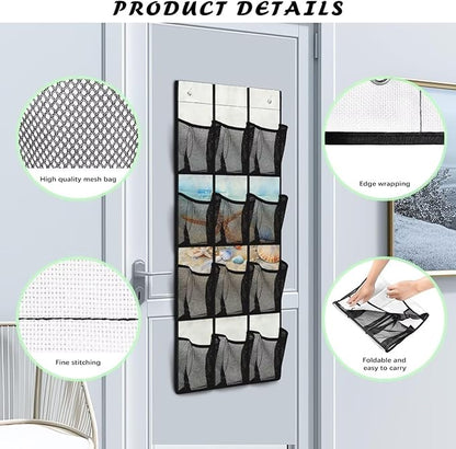 Versatile 12-Pocket Behind The Door Hanging Organizer, Made of Oxford Cloth, Waterproof Foldable and Perfect for Bathroom Bedroom Closet Storage, Beach Starfish Seashell Print