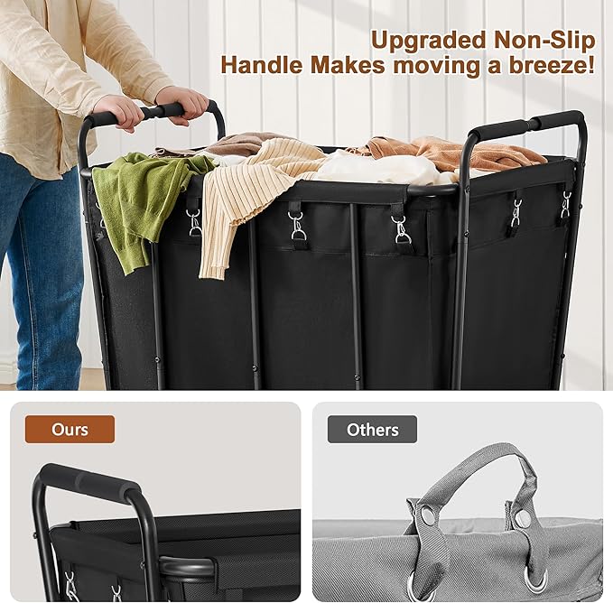 Hoctieon Large Laundry Cart with Wheels, 400L Heavy Duty Laundry Basket Organizer, Rolling Hamper Sorter for Clothes Storage, Industrial Dirty Clothes Hamper for Home & Hotel, Black