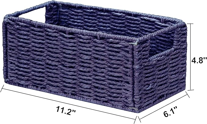 Vagusicc Wicker Storage Basket, Set of 2 Hand-Woven Paper Rope Wicker Basket, Small Storage Baskets for Organizing Toilet Paper, Foldable Small Cube Organizer Bins for Shelves (Purple)
