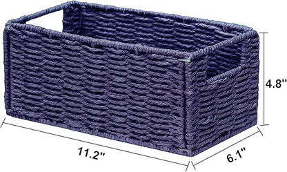 Vagusicc Wicker Storage Basket, Set of 2 Hand-Woven Paper Rope Wicker Basket, Small Storage Baskets for Organizing Toilet Paper, Foldable Small Cube Organizer Bins for Shelves (Purple)