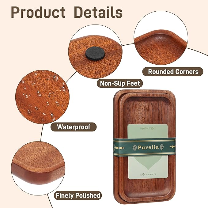 Solid African Ebony Wood Tray Set, 2-Pc Handmade, 9"x5.1" & 8.5"x4.5", for Bathroom Counter Organization, Vanity Tray, and Charcuterie Board, to Neatly Hold Candles, Perfume, and Jewelry