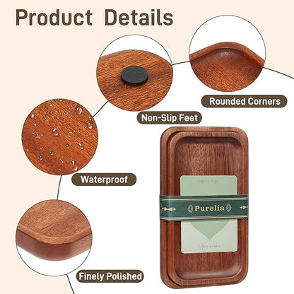 Solid African Ebony Wood Tray Set, 2-Pc Handmade, 9"x5.1" & 8.5"x4.5", for Bathroom Counter Organization, Vanity Tray, and Charcuterie Board, to Neatly Hold Candles, Perfume, and Jewelry