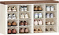 Hzuaneri Shoe Bench with Cushion, Entryway Storage Bench with 16 Cubbies, Cubby Shoe Rack with Adjustable Shelves, Shoe Organizer Cabinet for Living Room, Bedroom, Entryway, Rustic White SB25614KA