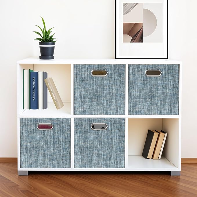 Posprica Storage Boxes, Foldable Organiser Cube Basket Bin, Thick and Heavy Duty (28×28×28cm/4pcs, Teal)
